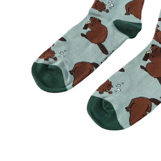 flat lay of green beaver bamboo socks