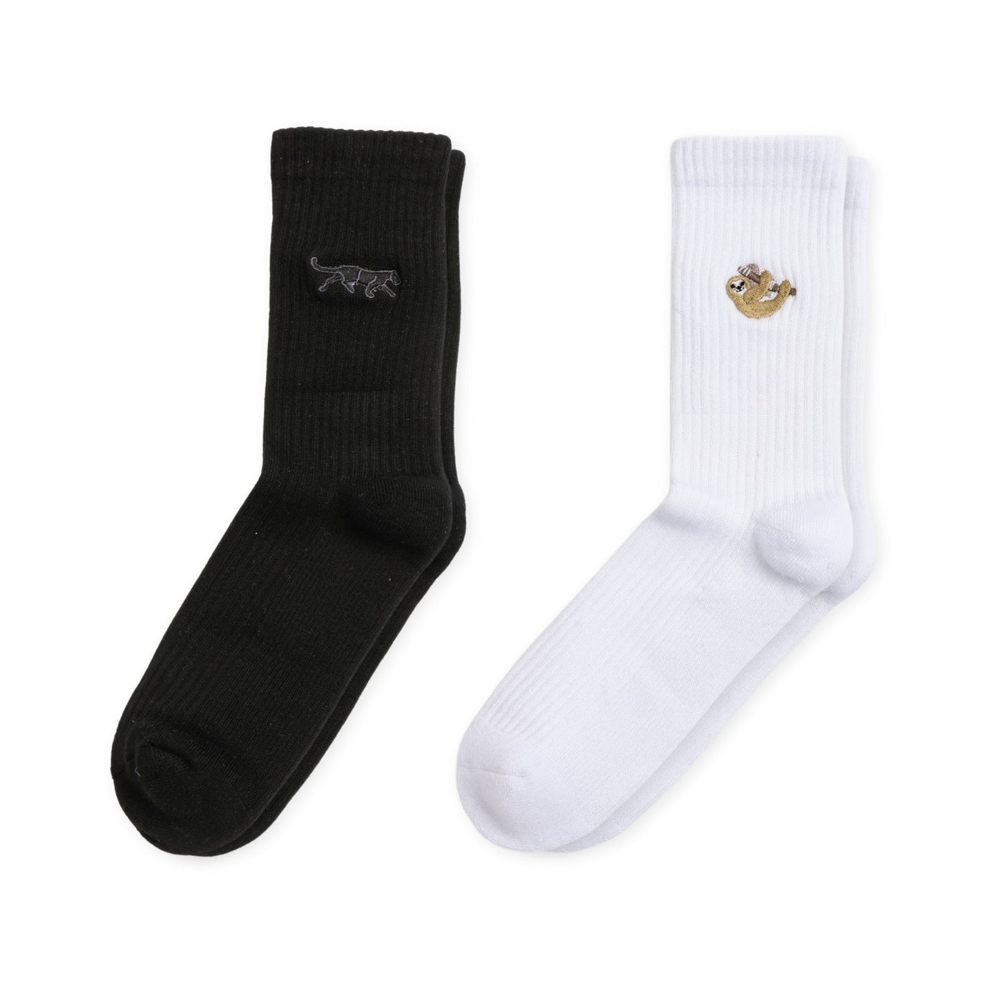 flat lays of Black Panther & Sloth ribbed socks