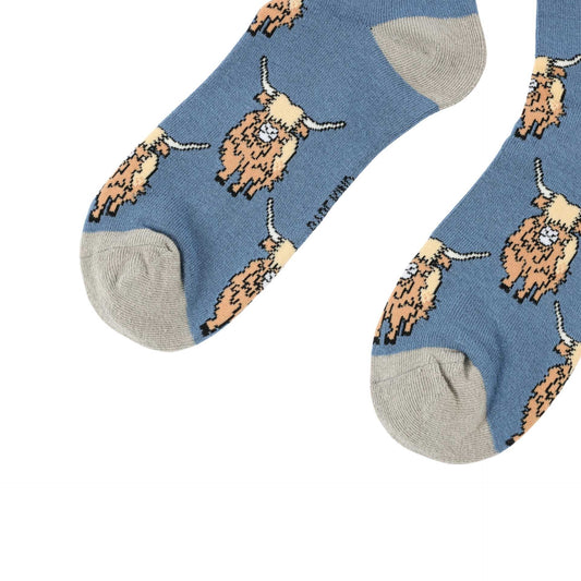 Blue highland cows bamboo socks