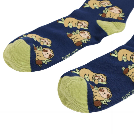 blue sloth bamboo socks on a white background