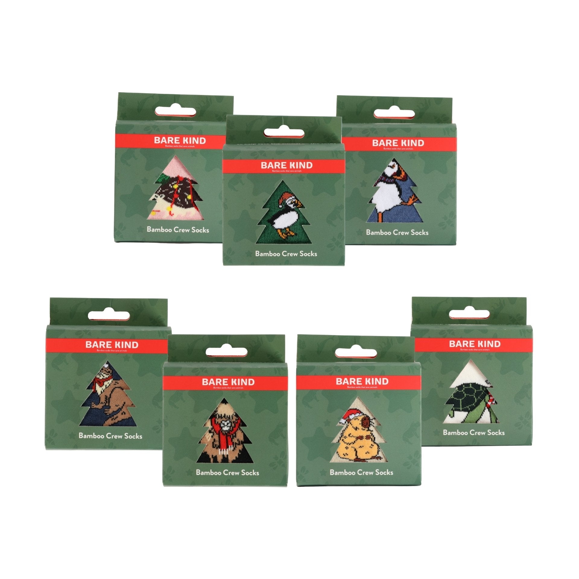 Set of Christmas bamboo crew socks packaging on a white background