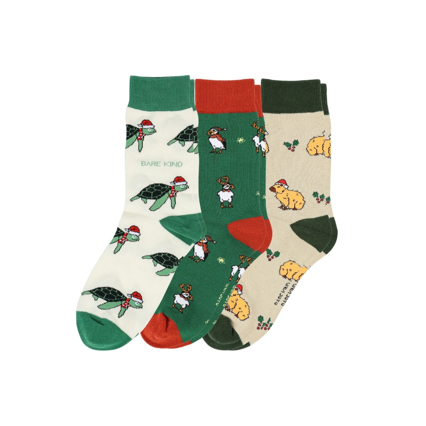 Three pairs of socks on a white background