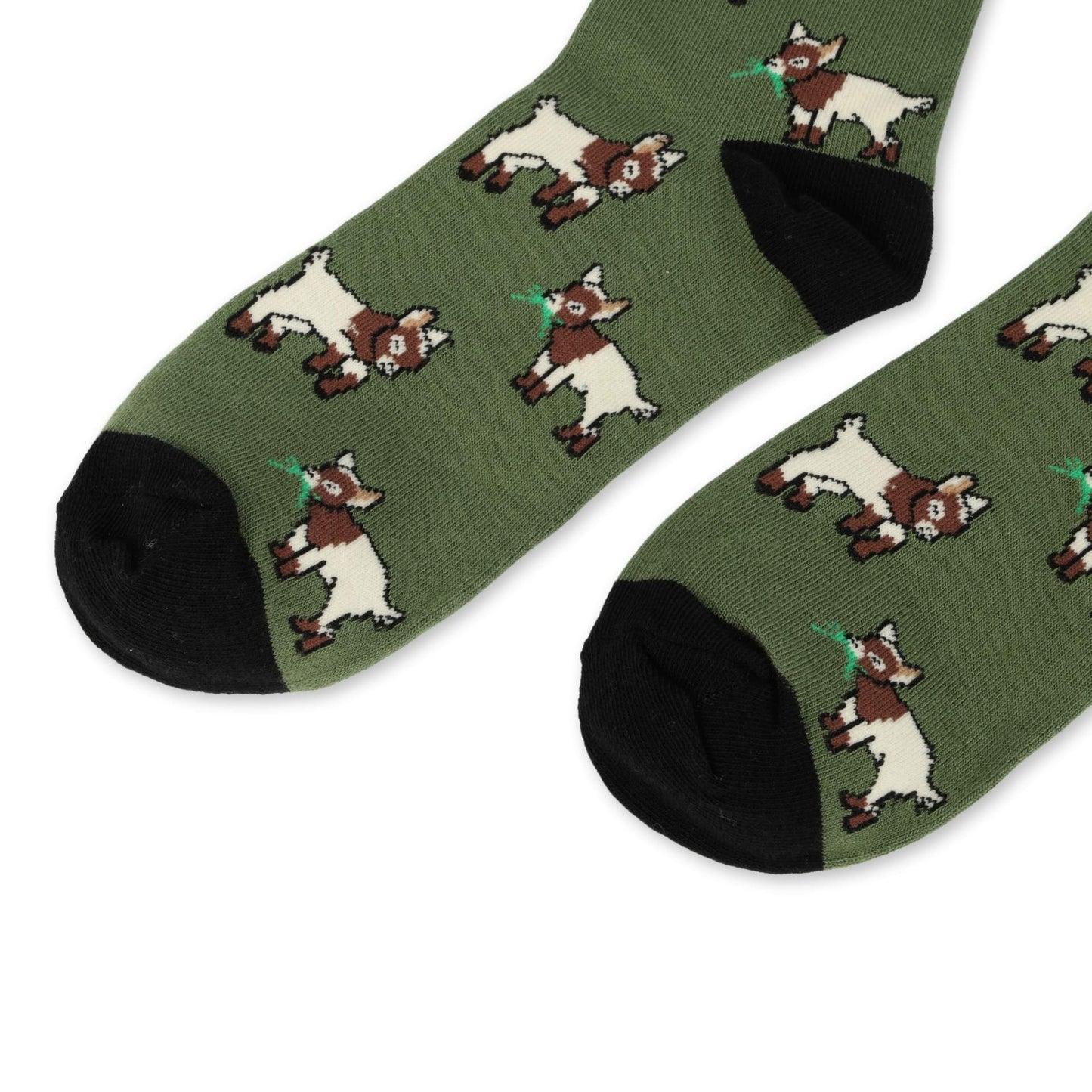 close up to green goats bamboo socks