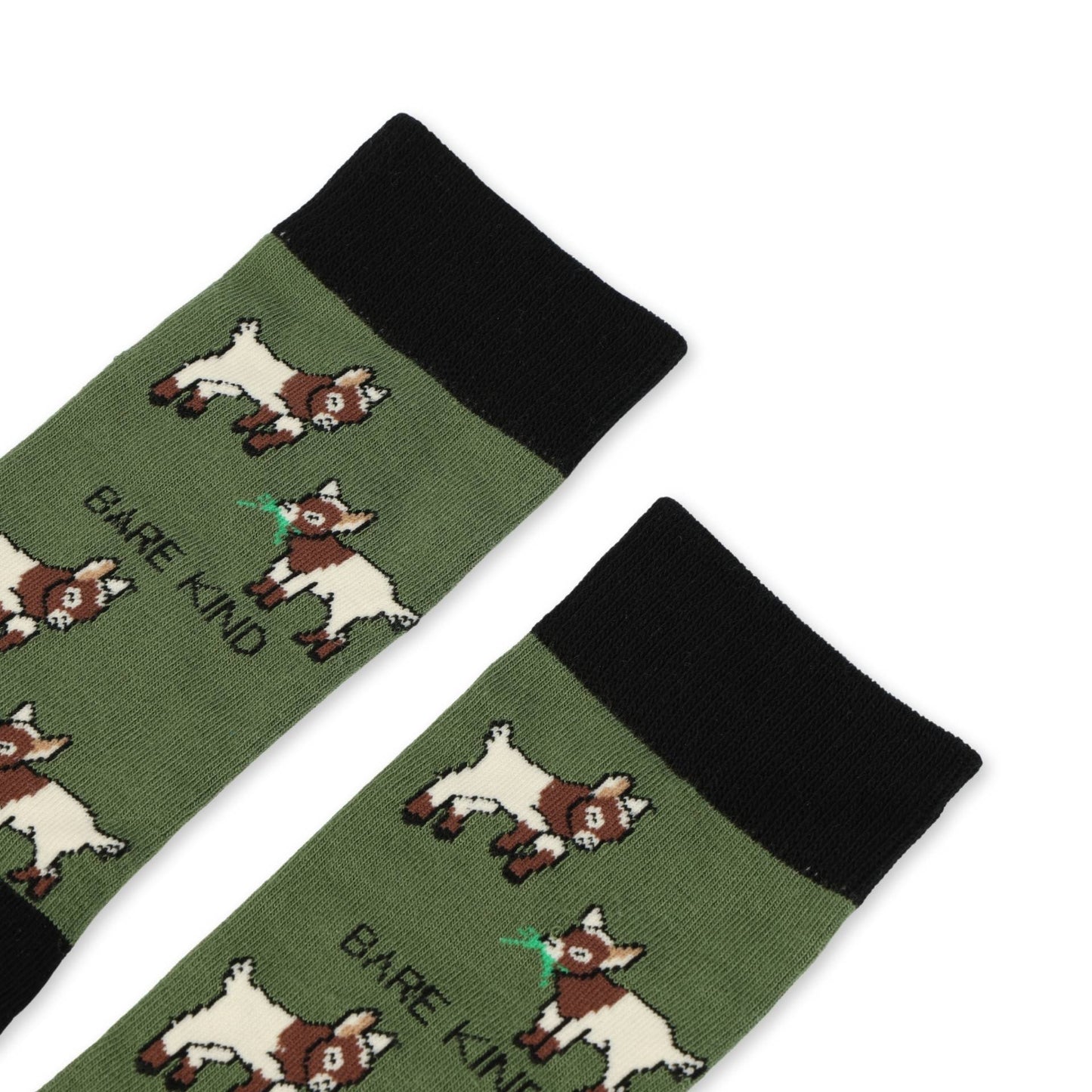 close up to green goats bamboo socks