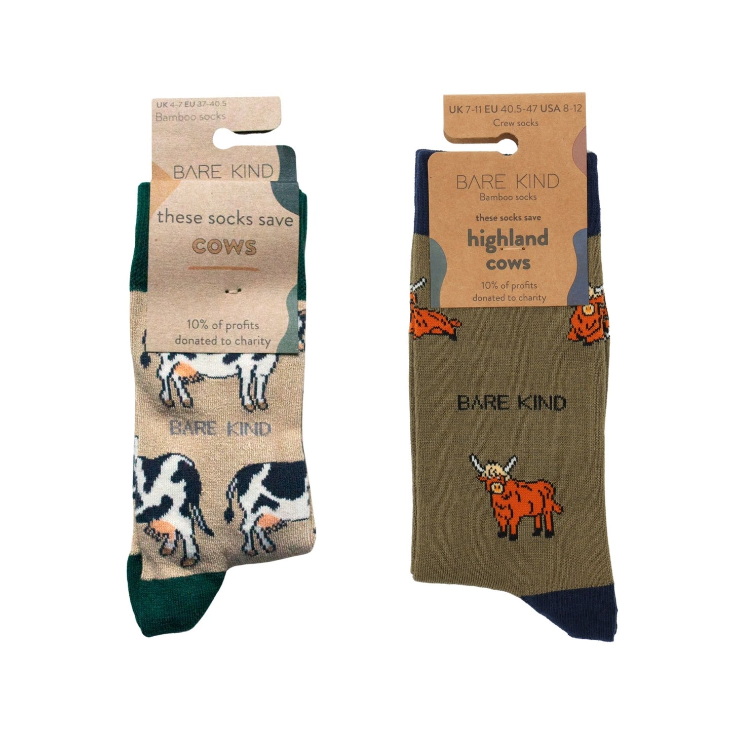 flat lays of highland cow, cow bamboo socks