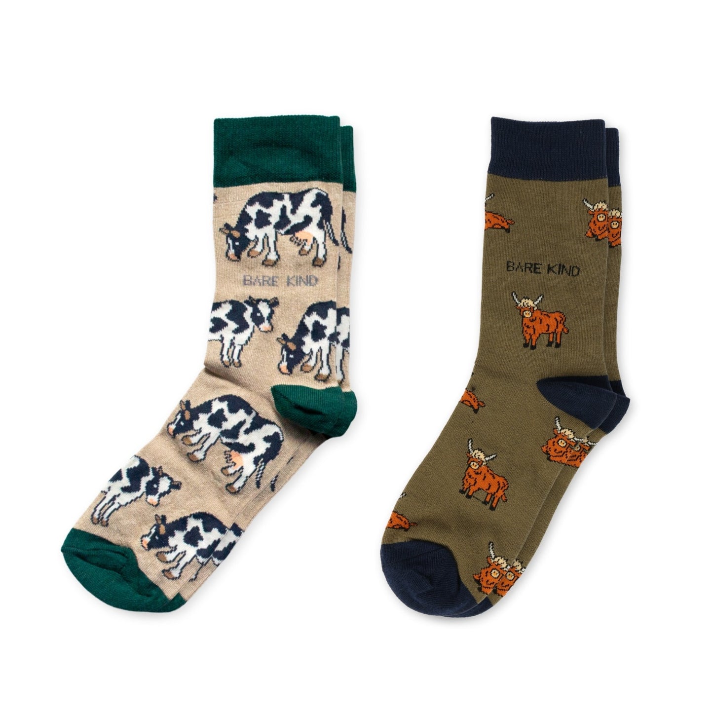 flat lays of highland cow, cow bamboo socks
