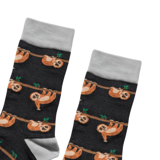 Pair of Slow Loris bamboo socks on a white background