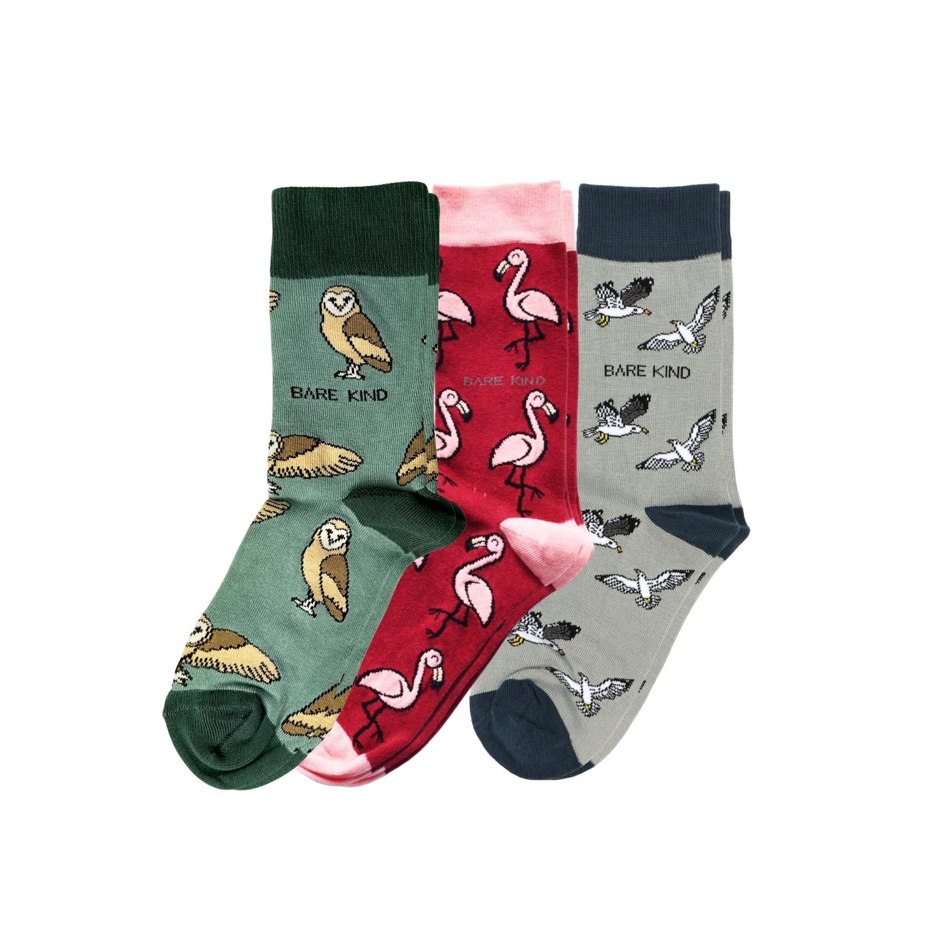 Barn owl, flamingo and seagull bamboo socks