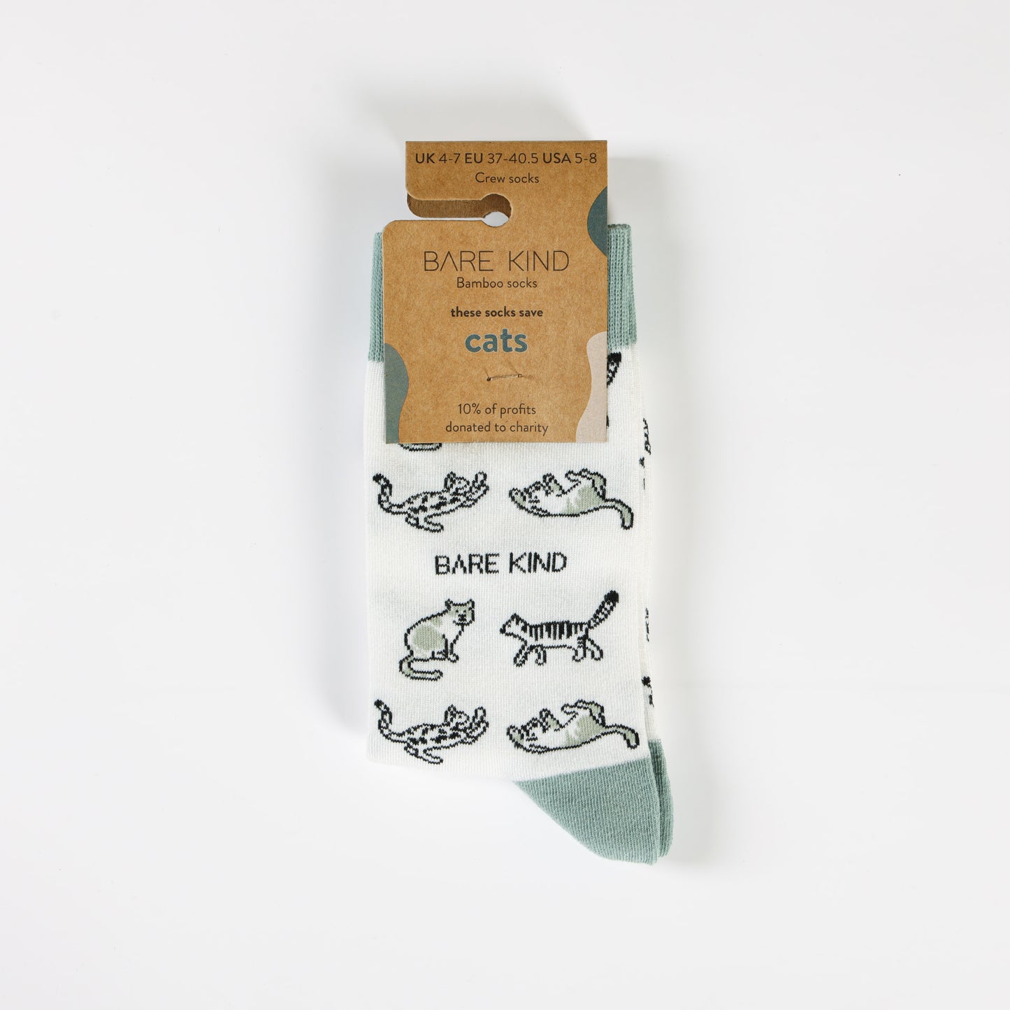 packaging flat lay of green cat bamboo socks