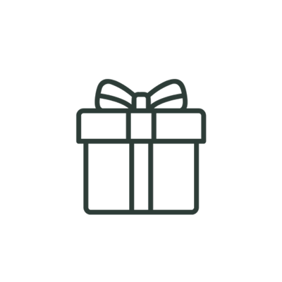 Line drawing of a gift box with a bow on a white background