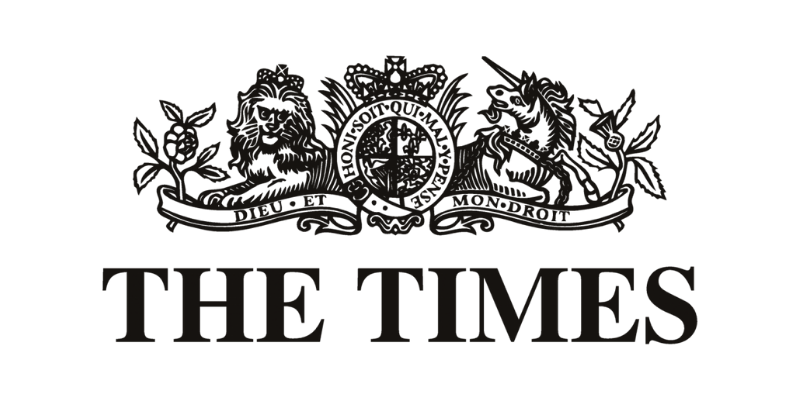Logo of The Times newspaper with a decorative emblem on a white background