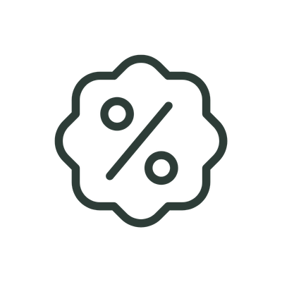 Black line art icon of a percentage symbol on a white background
