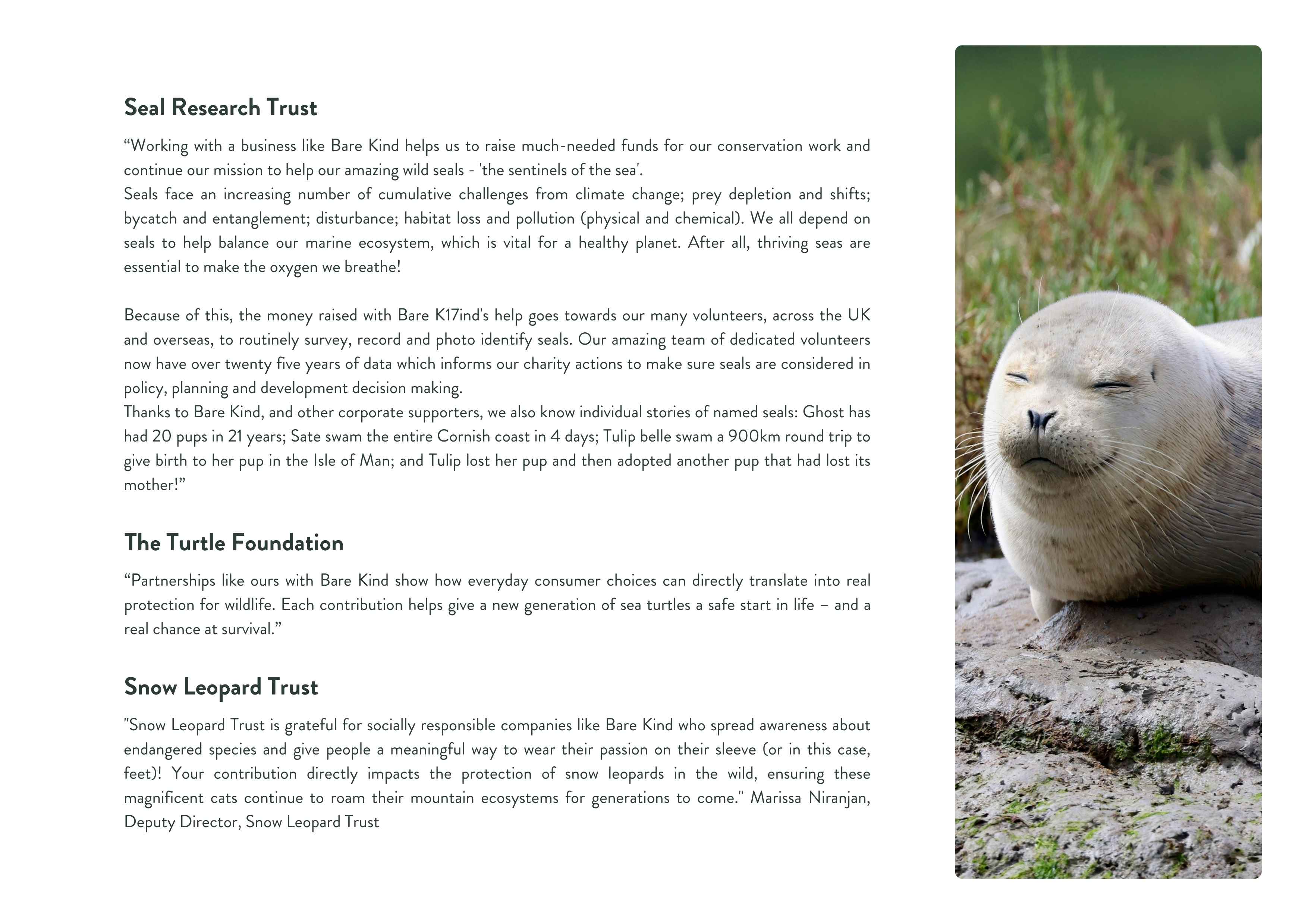 Seal on a rock with text about conservation trusts on a white background