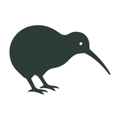 Black silhouette of a kiwi bird on a white background