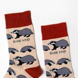 cuff closeup of beige badger bamboo socks