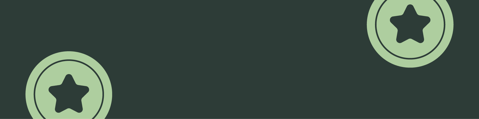 Two green circular icons with star symbols on a dark green background