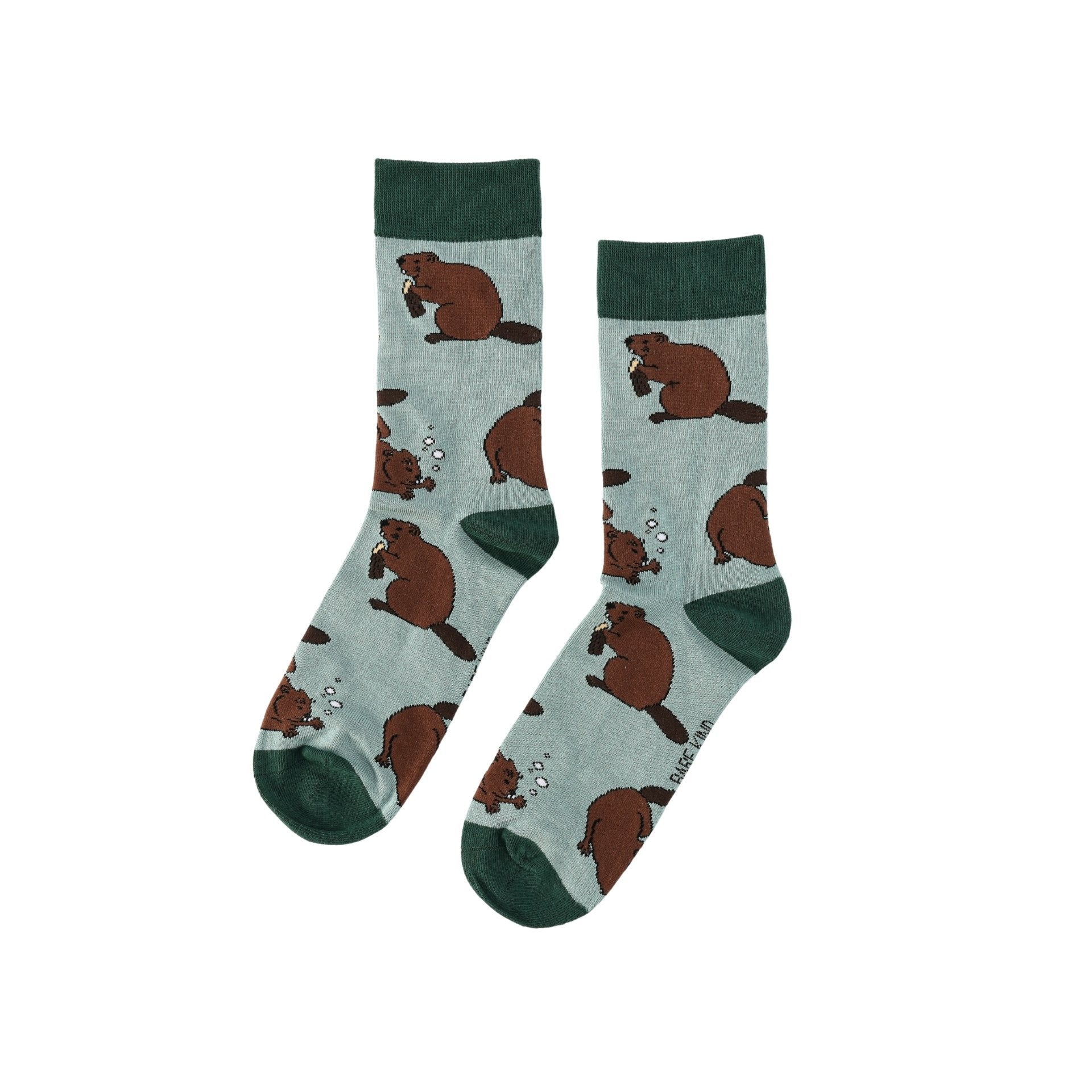 flat lay of green beaver bamboo socks