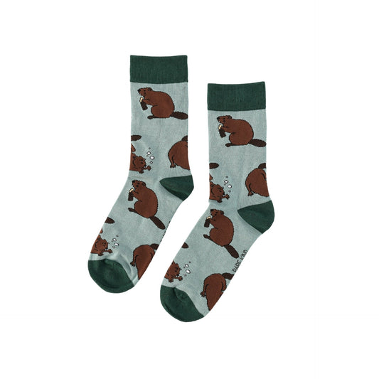 flat lay of green beaver bamboo socks