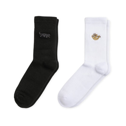flat lays of Black Panther & Sloth ribbed socks