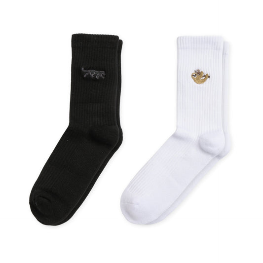 flat lays of Black Panther & Sloth ribbed socks