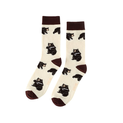 Pair of socks with bear pattern on a white background