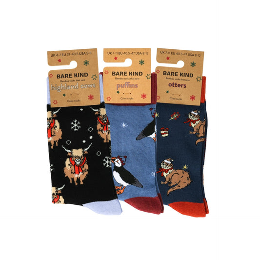 Blue Christmas Bundle of 3 Sock Set