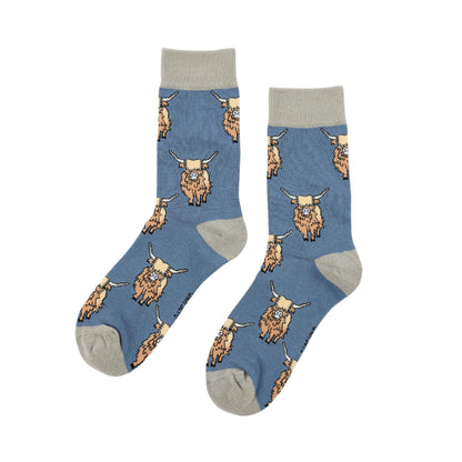 Blue highland cows bamboo socks