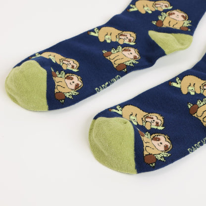 blue sloth bamboo socks on a white background
