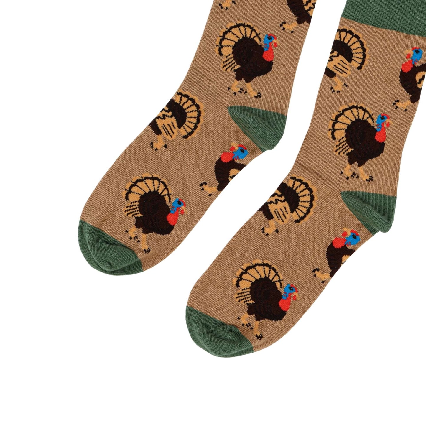Brown socks with turkey pattern on a white background