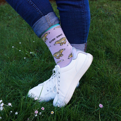 Lilac and blue cheetah bamboo socks