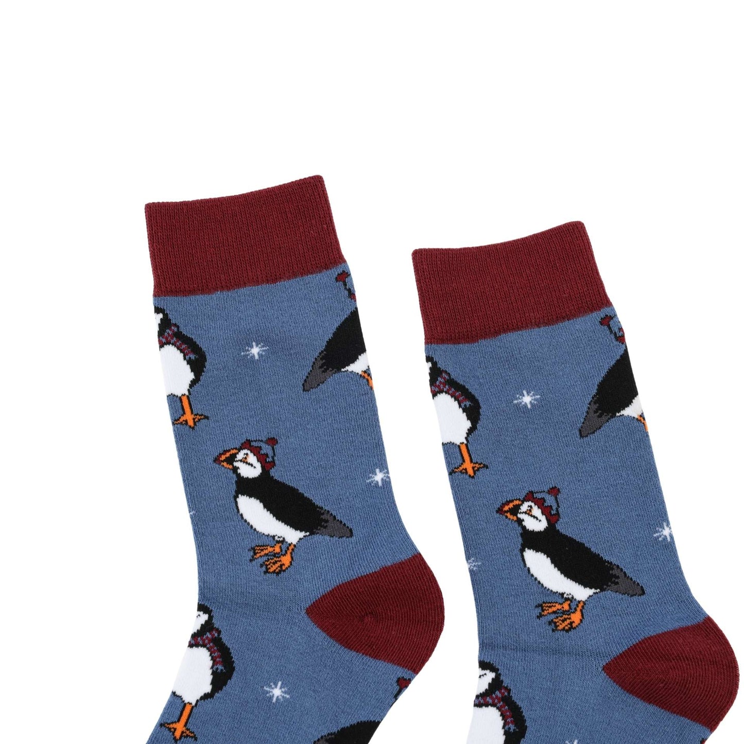 Blue christmas puffins bamboo socks