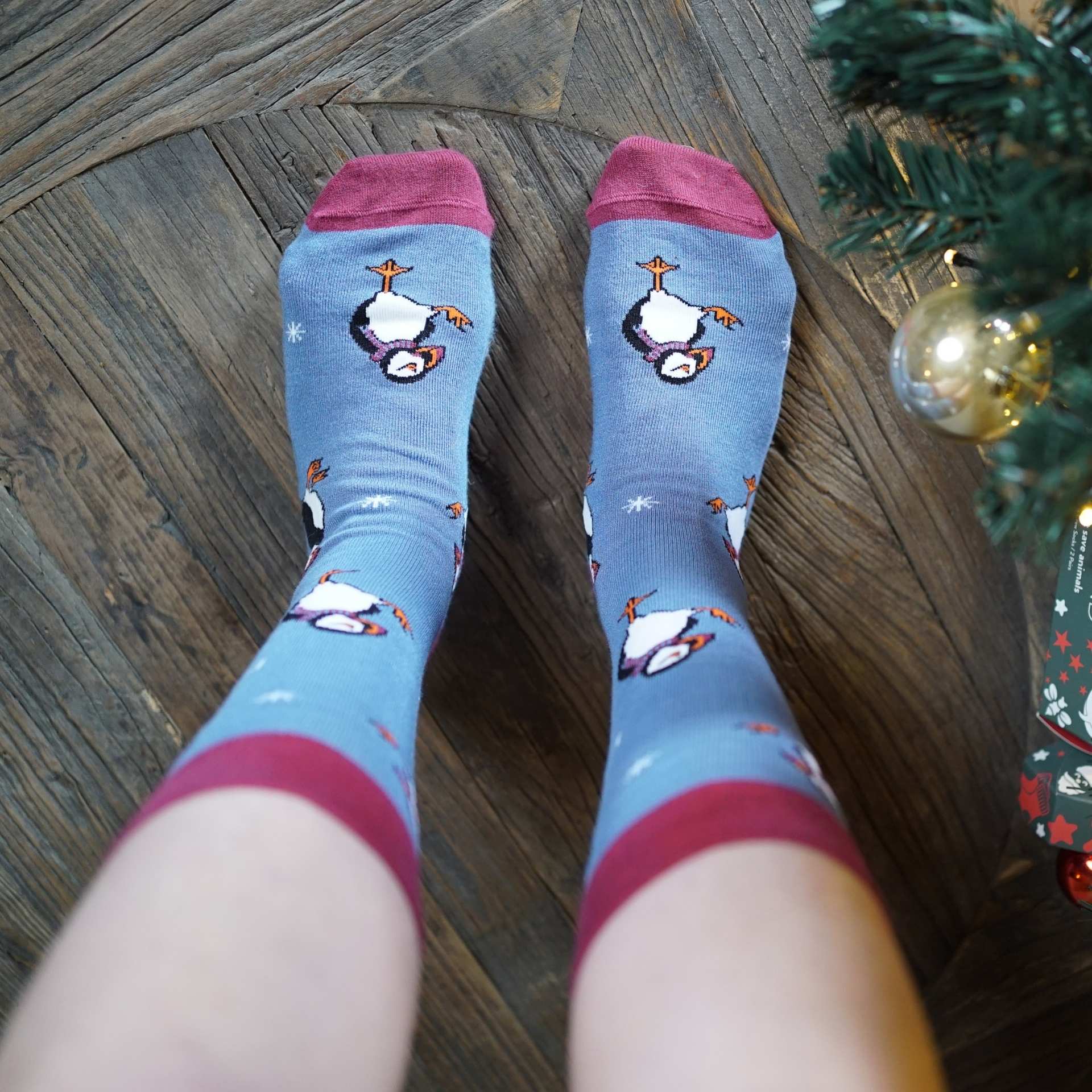 Blue christmas puffins bamboo socks