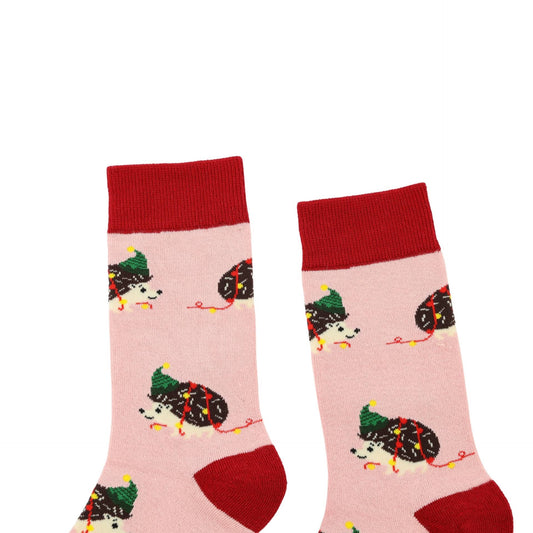Pink christmas hedgehogs bamboo socks