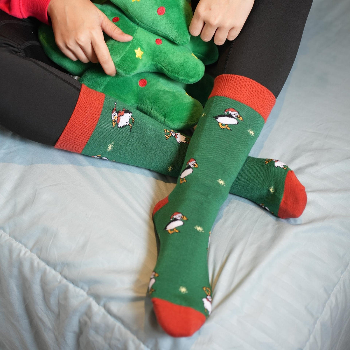 Christmas puffin socks