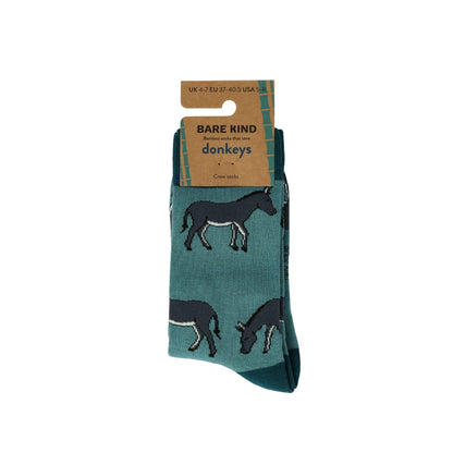Pair of socks with donkey pattern on a white background