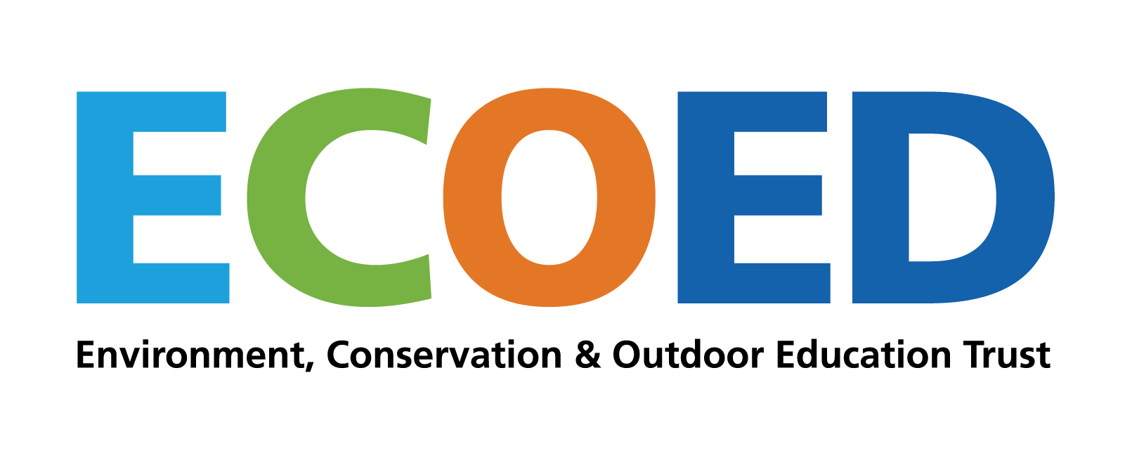Logo of ECOED Environment, Conservation & Outdoor Education Trust with colorful letters on a white background.