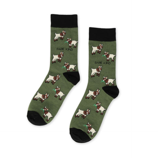 flat lay of green goats bamboo socks