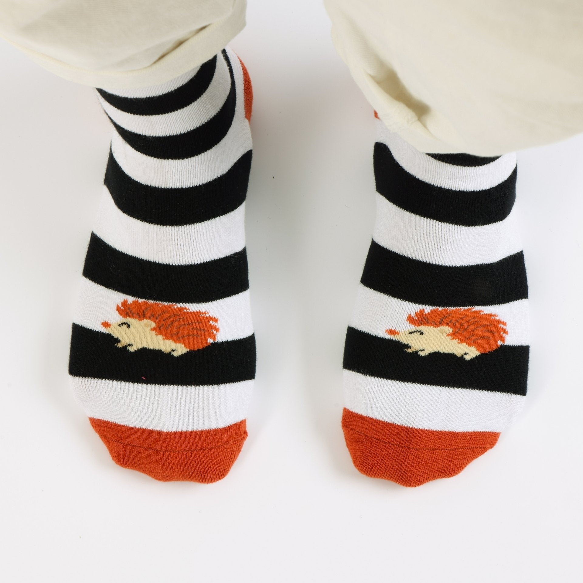 Pair of Hedgehog stripes socks on a white background