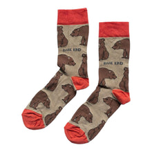 Flat lay of brown and red bamboo bear socks