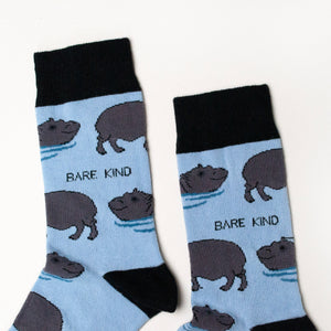 cuff closeup of blue bamboo hippo socks