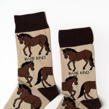 cuff closeup flat lay of brown horse socks made with bamboo fibre