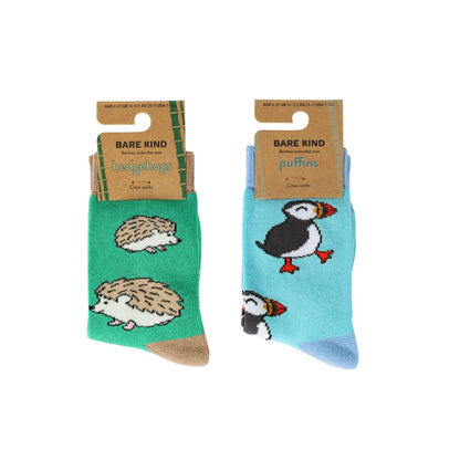 Kids hedgehogs and puffin socks