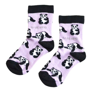 flat lay of lilac and black kids panda socks