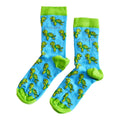 flat lay blue bamboo turtle socks for kids