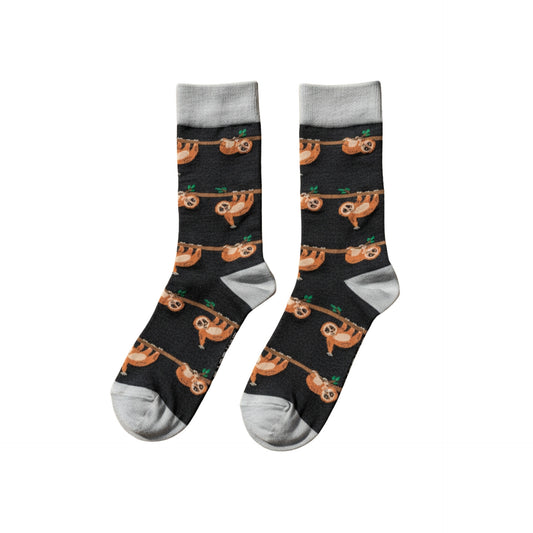Pair of Slow Loris bamboo socks on a white background