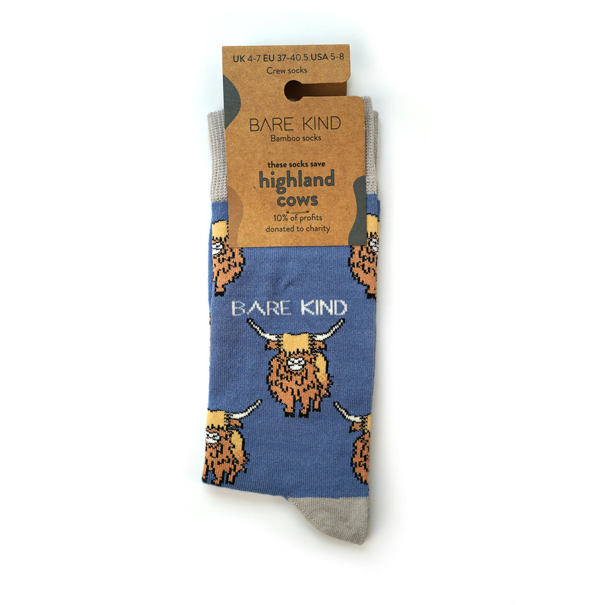 packaging of blue highland cows bamboo socks