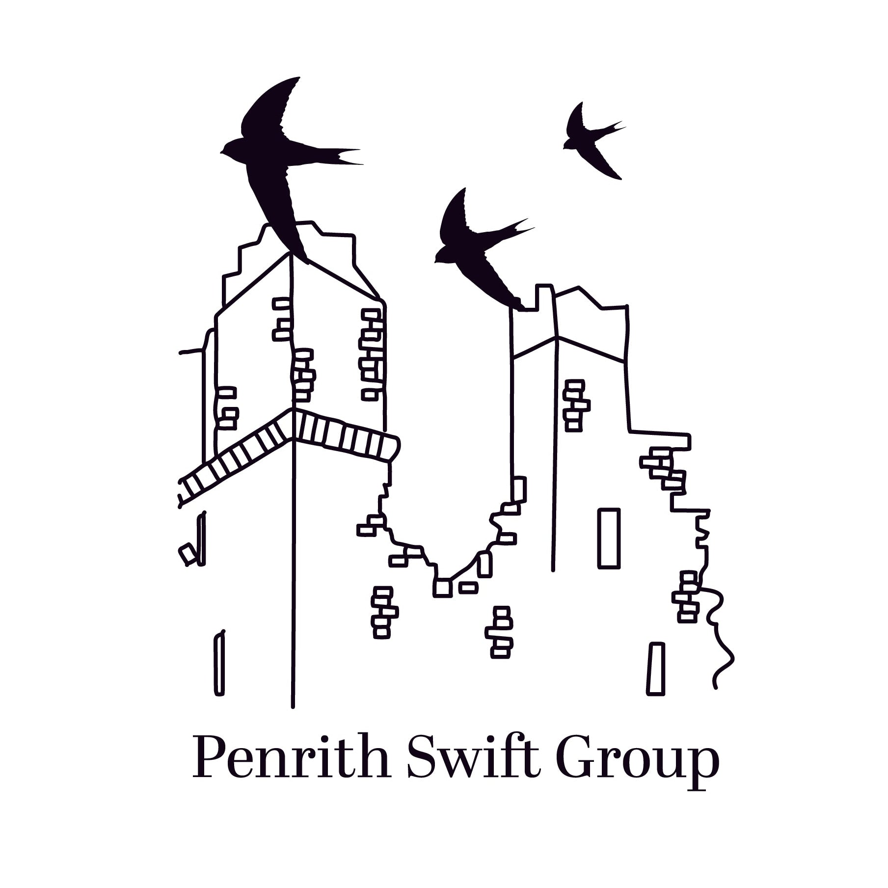 Logo of the Penrith Swift Group with stylized buildings and birds on a white background