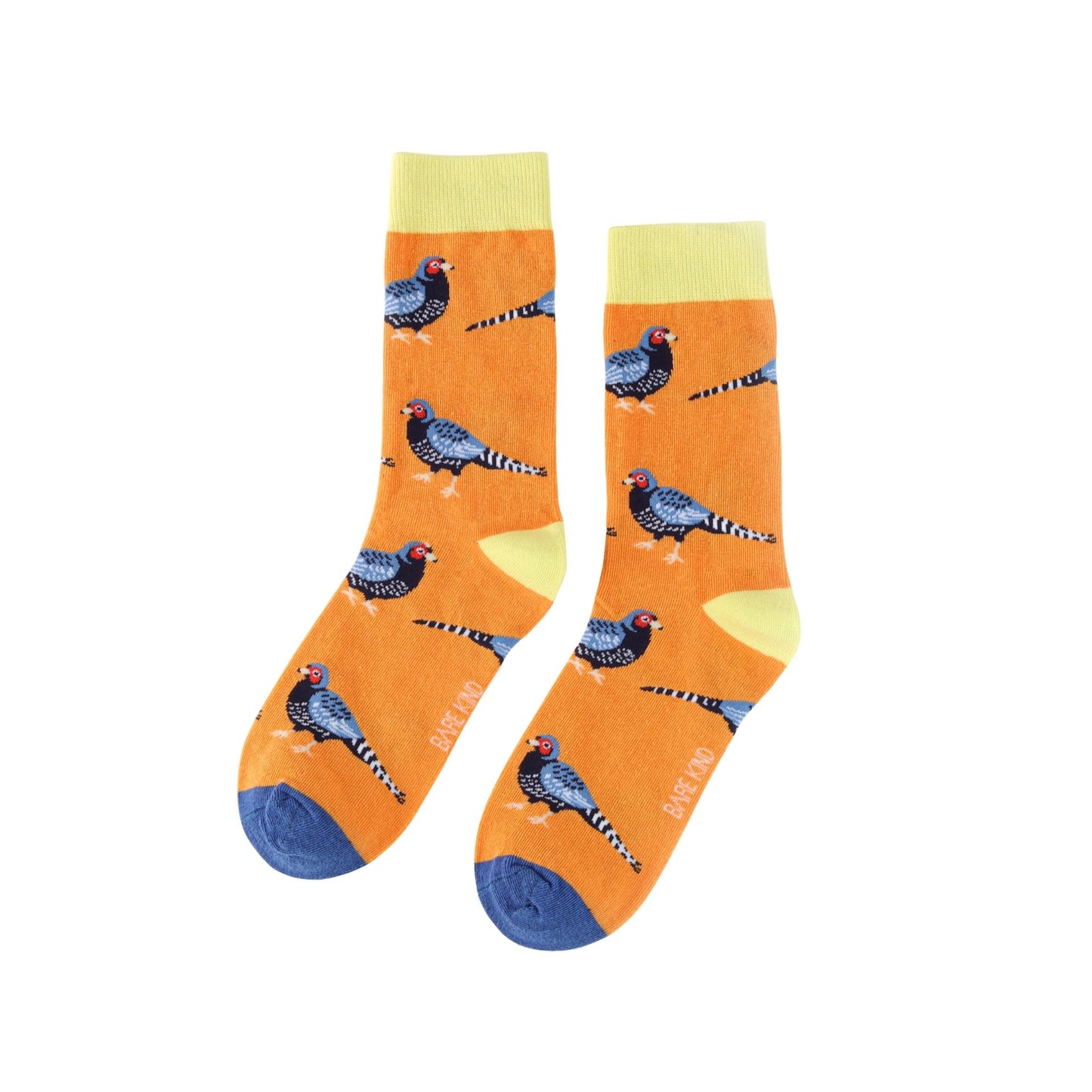 Orange Pheasant bamboo socks on a white background