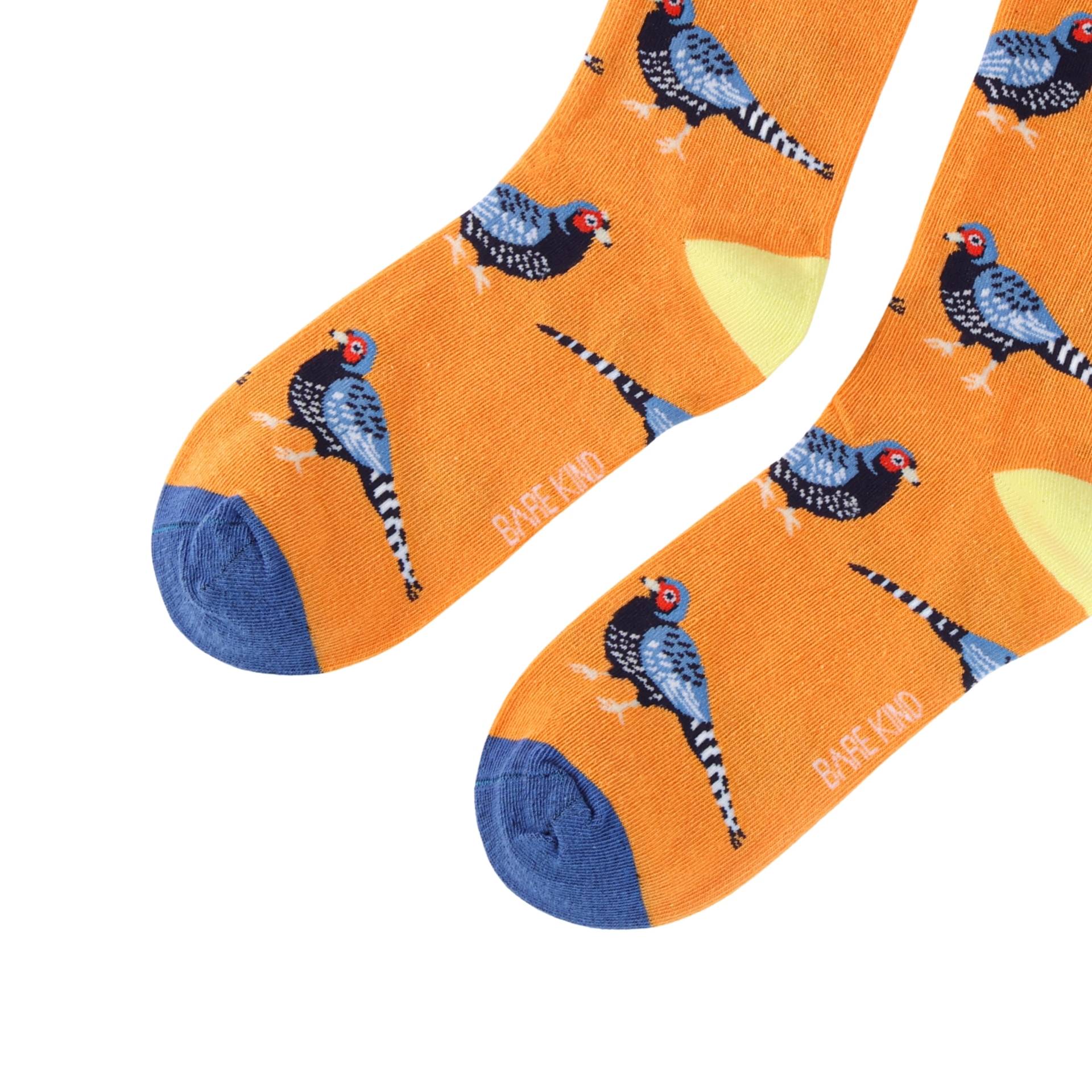 Orange Pheasant bamboo socks on a white background