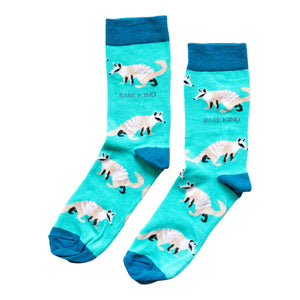 flat lay of bright blue numbat socks